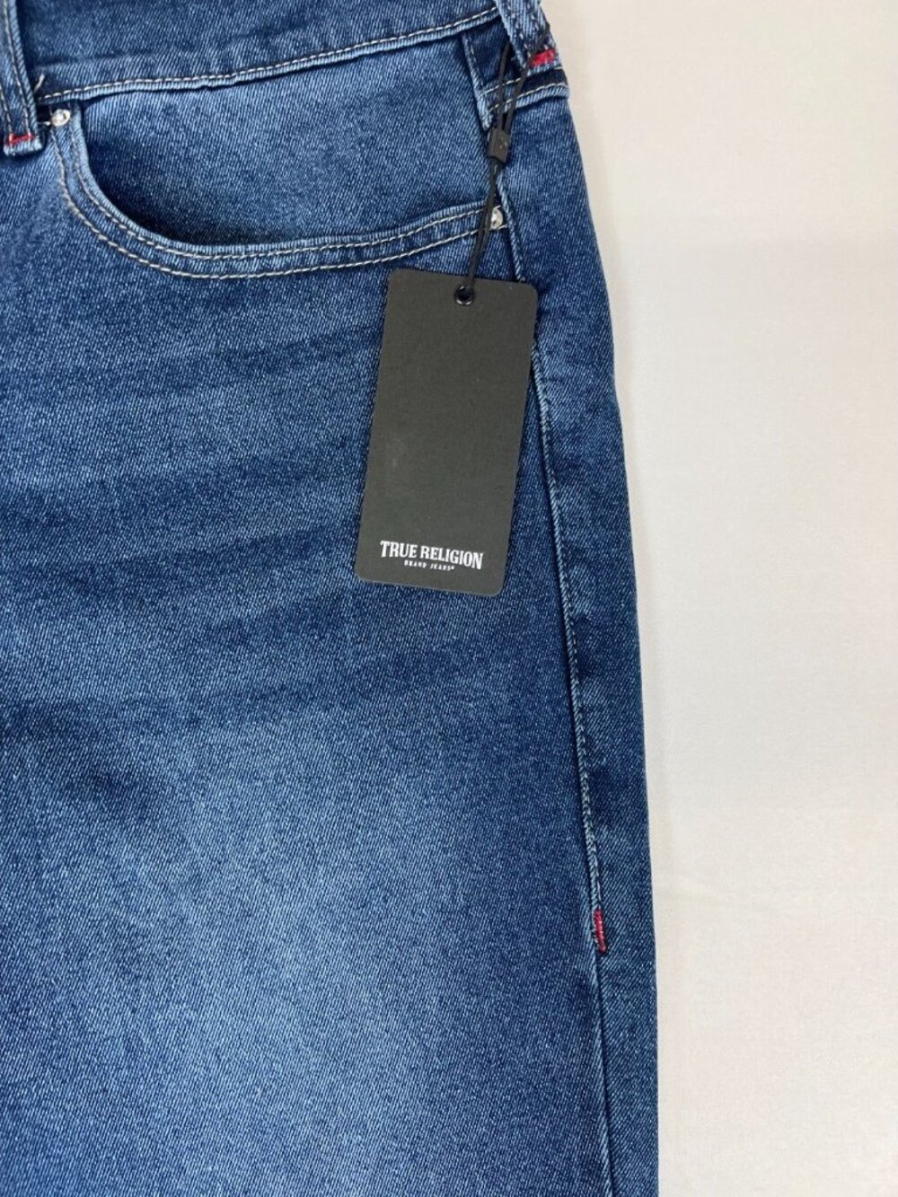 True Religion Men's 36 Rocco Relaxed Skinny Blue Flap Pocket Jeans NWT - Picture 3 of 14